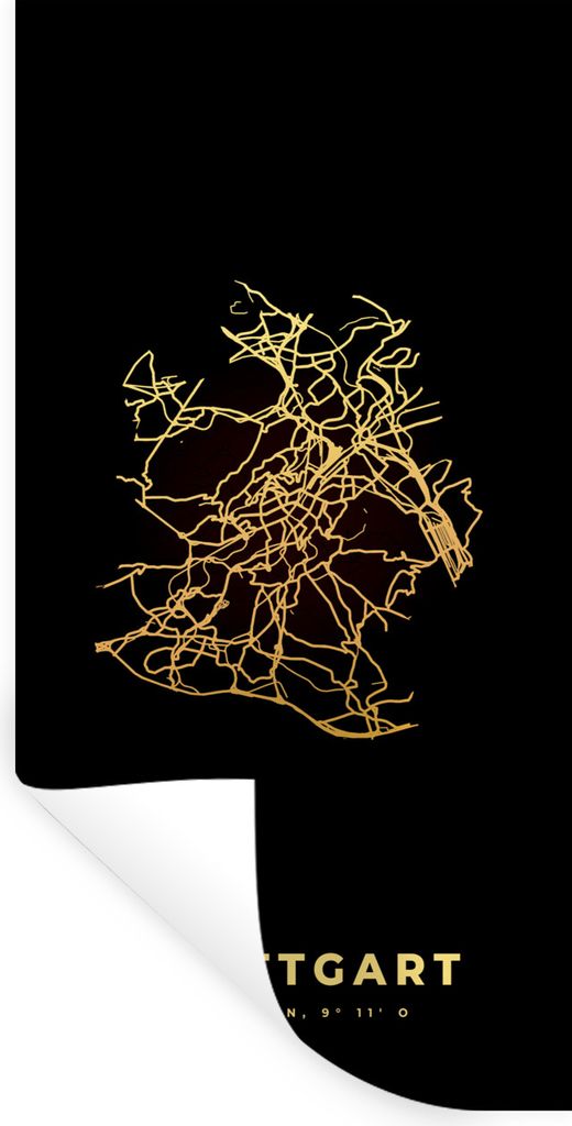 MuchoWow Wandtattoo Wandsticker Wandaufkleber Stadtplan - Gold - Stuttgart - Karte 60x120 cm Selbstklebend und Repositionierbar - Selbstklebend -...