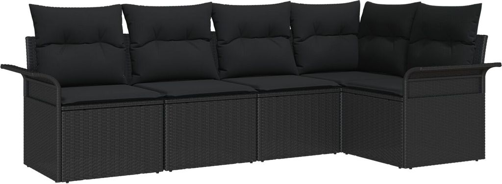 Möbel 5-teiliges Garten-Sofa-Set mit Kissen Schwarz Poly-Rattan - Gartensofas 3345363