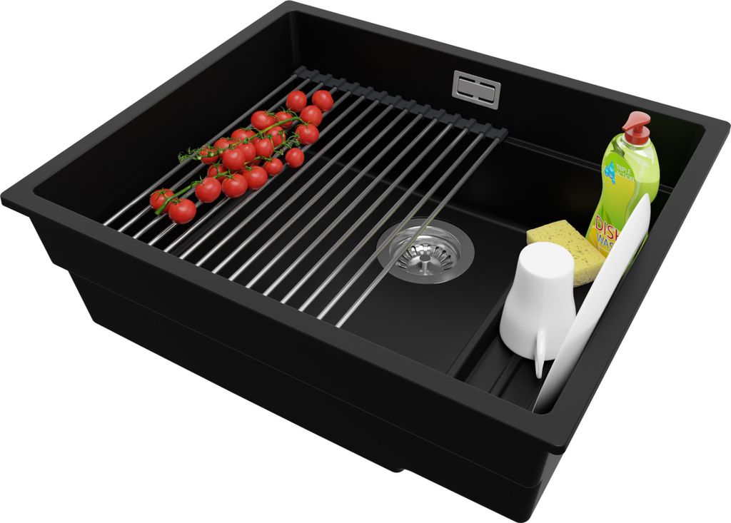 PRIMAGRAN Spülbecken Schwarz 56x47cm, Granitspüle 1 Becken Produktbild 