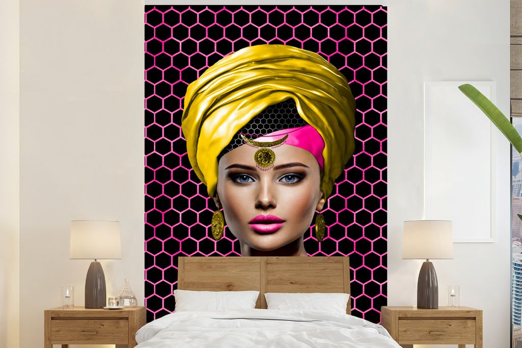 MuchoWow Fototapete für Wohnzimmer oder Schlafzimmer Wandtapete Vinyl Motivtapete Frau - Farben - Abstrakt - 180x280 cm - Wallpaper