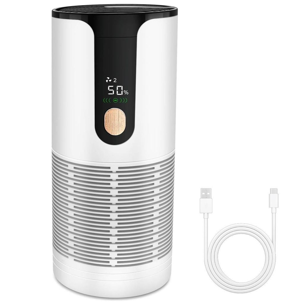 Mini Auto-Luftreiniger mit HEPA-Filter, LCD-Display, 15 dB leise, USB-C, für Auto, Büro & Reisen, filtert Rauch, Staub und Tierhaare