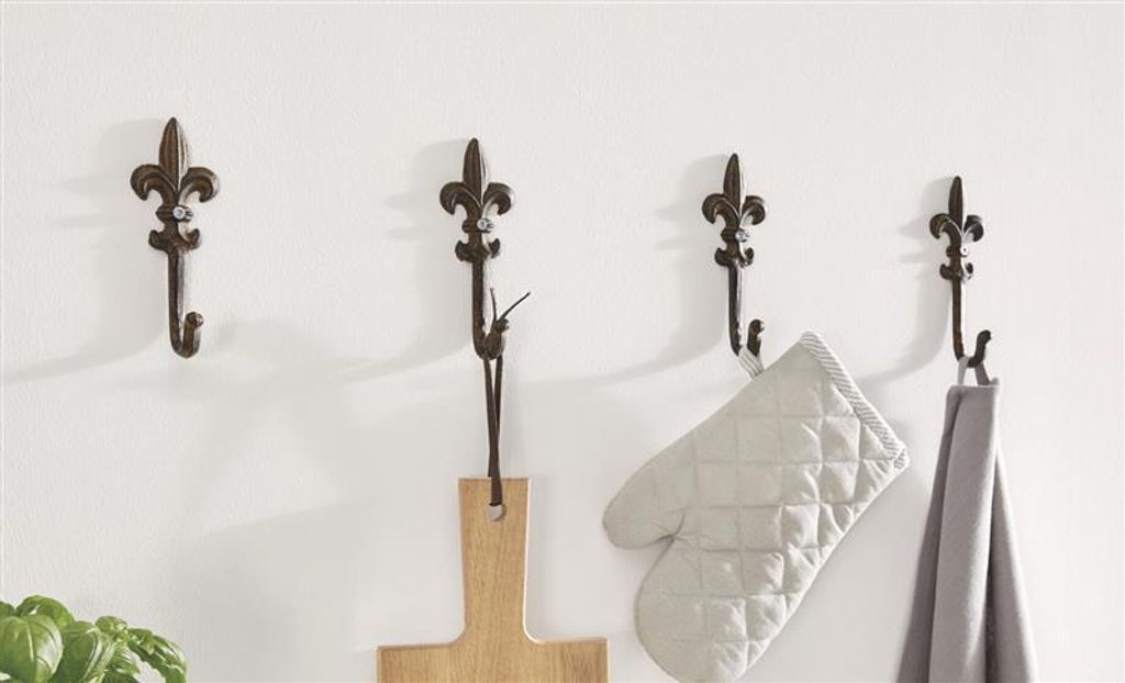 4x crochets décoratifs "Fleur de Lis" en métal, marron, Image du produit 