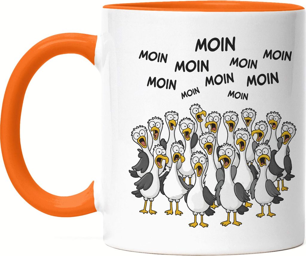 Moin Moin Möwen Tasse Orange Geschenkidee Nordsee Ostsee Küste lustig maritim