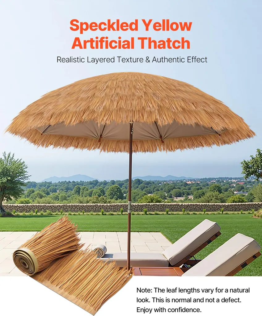 SucceBuy Tetto di paglia artificiale, 1000x40 cm, stile messicano, rotolo di tetto in PE, tetto di palma, aspetto tetto di paglia, adatto per terrazza, piscina, spiaggia, padiglione e decorazione di feste hawaiane - 2