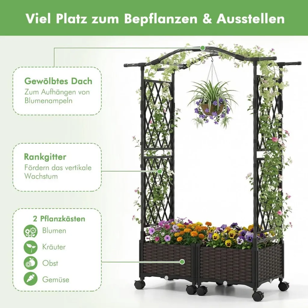 Pot de Fleurs Vertical avec Support Grimpant et Réservoir d'Eau Intégré - 4