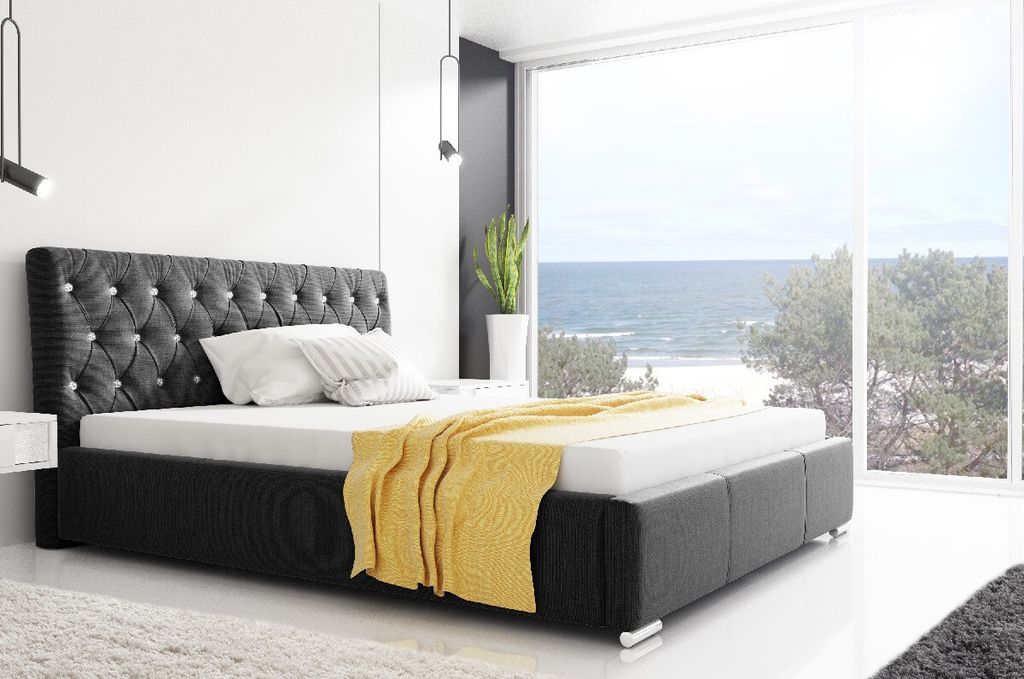Designer-Einzelbett Adelaide mit hohem Kopfteil und Stauraum Schwarz 120 x 200