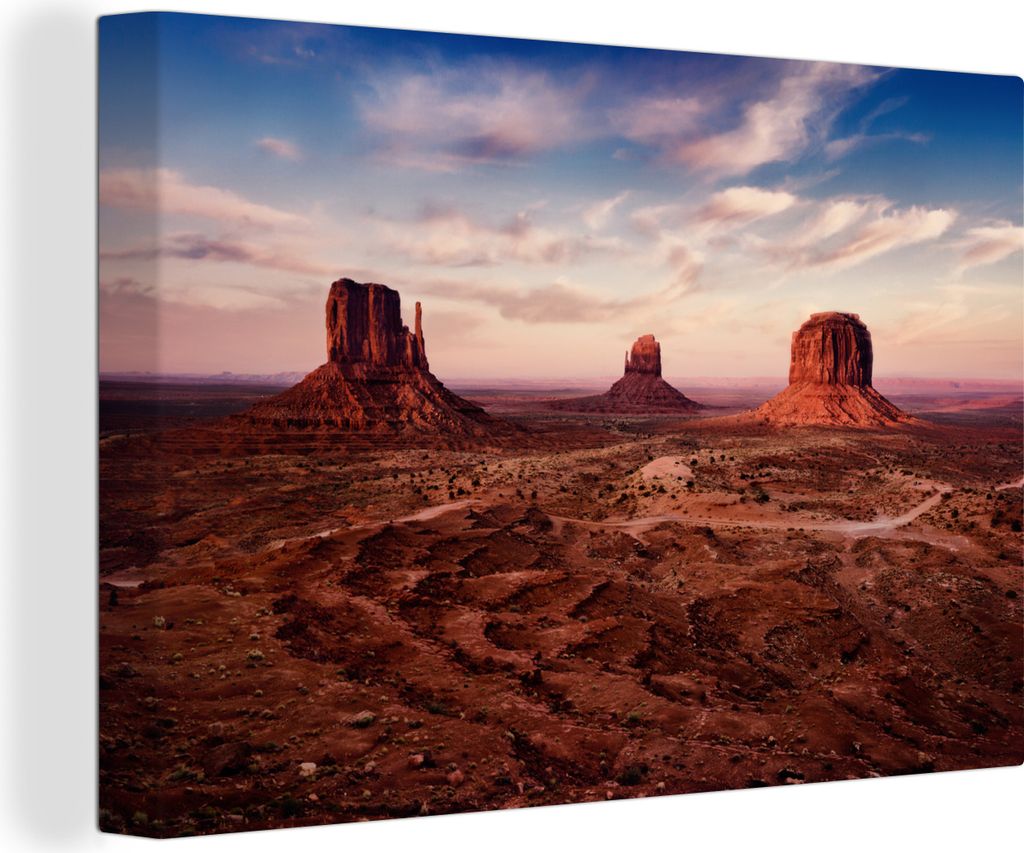 OneMillionCanvasses - Leinwandbilder - 140x90 cm, Dämmerung über dem Monument Valley in Amerika, Wandbilder Kunstdruck Wanddekoration - Foto au...