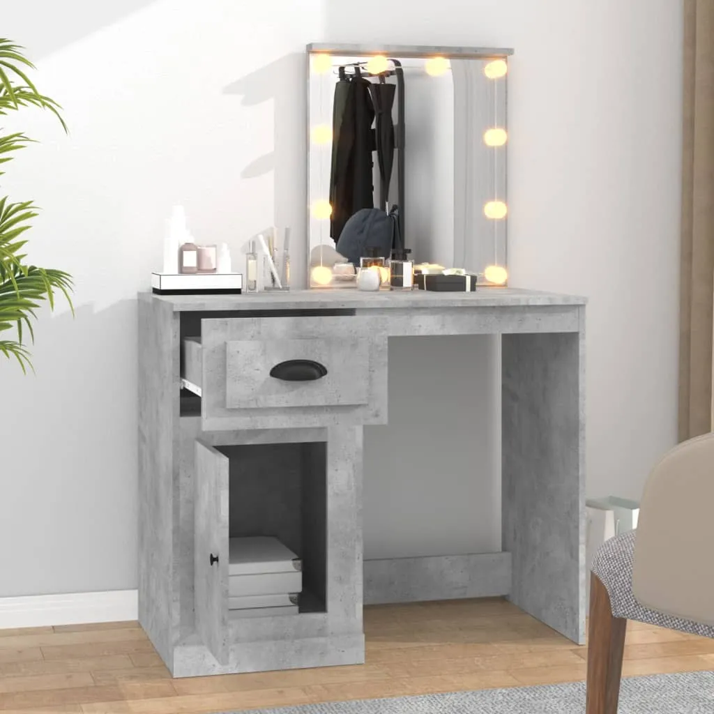 Meuble Coiffeuse LED Gris Béton 90 cm avec Miroir et Finition Composite - 4