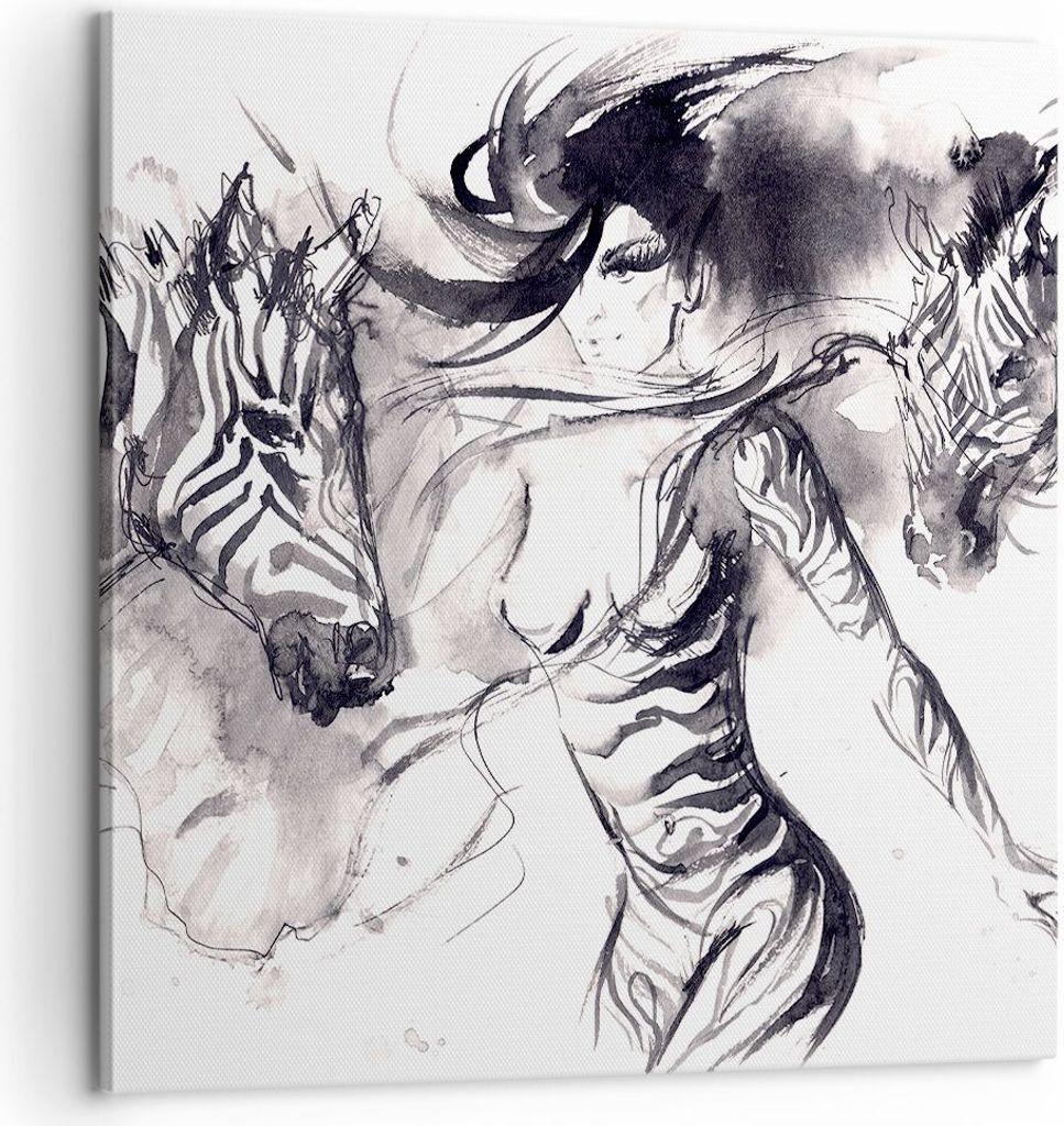 Bild auf Leinwand - Leinwandbild - Zebras Bewegung Eleganz weiblich - 60x60cm - Wand Bild - Wanddeko - Leinwanddruck - Bilder - Kunstdruck - Wandde...