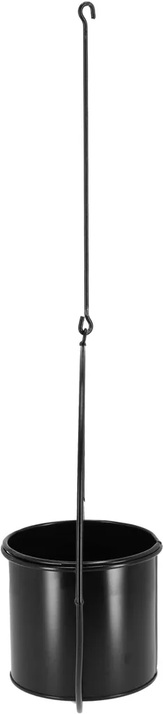 Cache-pot suspendu robuste en métal noir avec chaîne de fixation 50cm