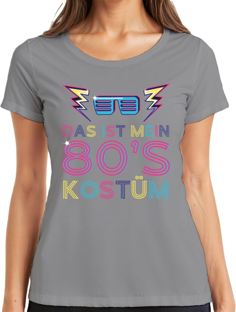 MEIN 80'S KOSTÜM 80er Jahre Retro Neon Party Karneval Brille Damen T-Shirt, Grau, 3XL