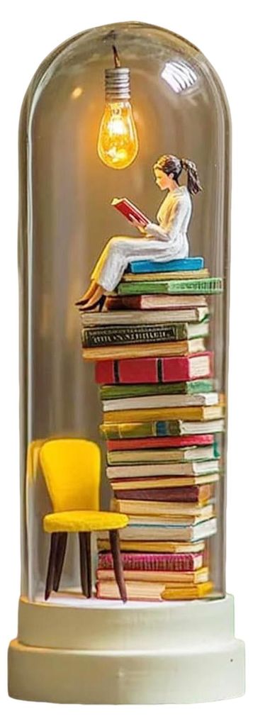 Miniatur-Leserfigur als Nachtlicht für Zuhause, Büro oder Schreibtisch – LED-Dekorationslampe – Geschenk für Bücherliebhaber
