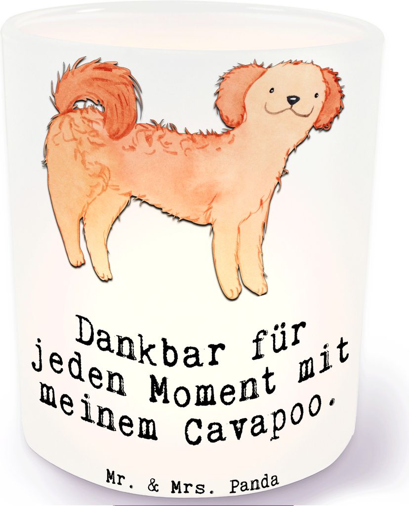 Mr. & Mrs. Panda Teelichthalter Cavapoo Moment - Transparent - Geschenk, Windlicht aus Glas, Tisch, Cavoodle, kerzenbehälter, tischlicht