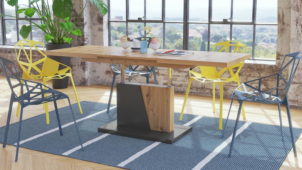 Grand Noir Couchtisch ausziehbar höhenverstellbar 120-180cm in Eiche Artisan - Anthrazit matt modern vielseitig Wohnzimmertisch Esstisch Beistellt...