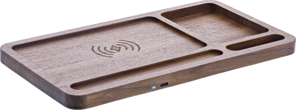 Support Téléphone Induction et Rangement de Bureau en Noyer InLine Qi - 2