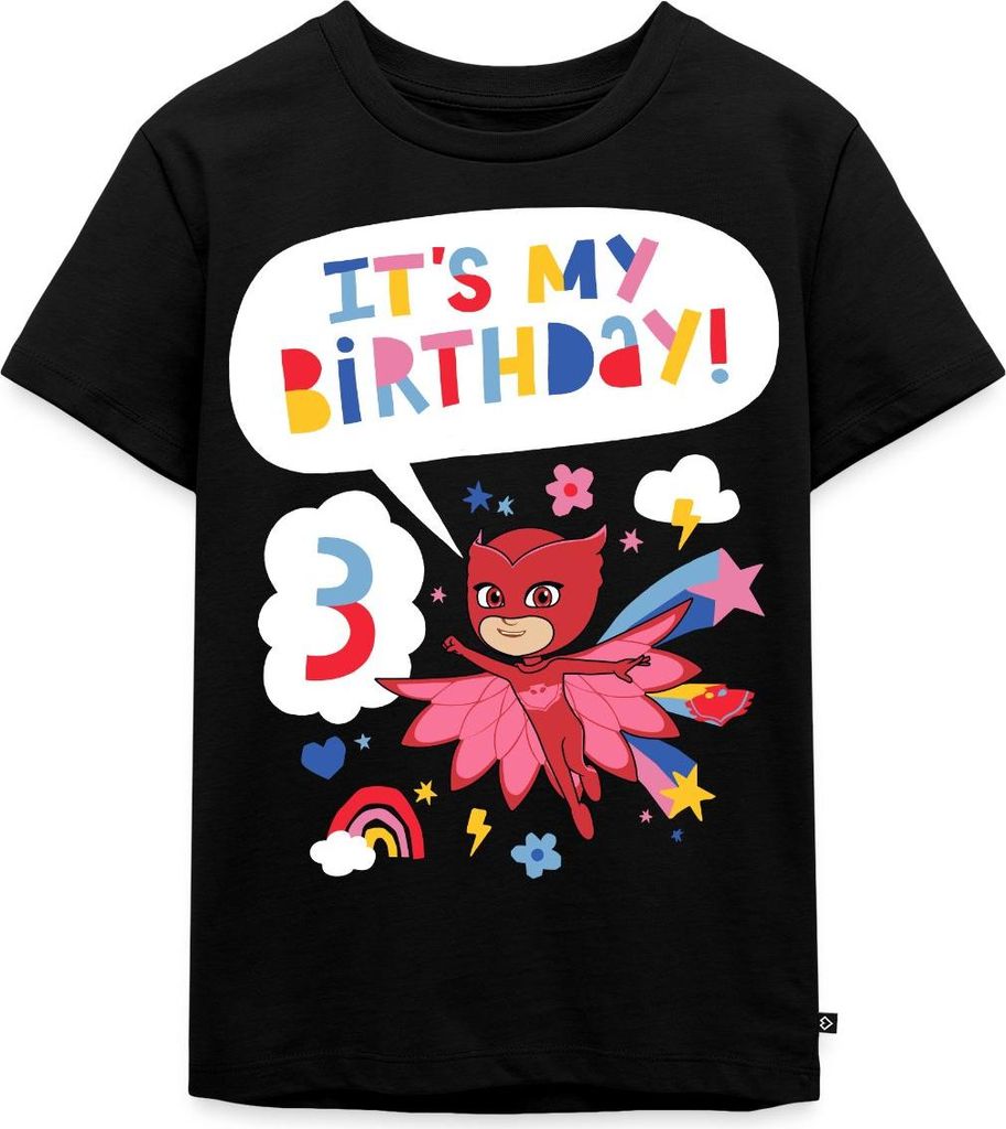 Spreadshirt PJ Masks Eulette Geburtstags Design 3. Geburtstag Kinder Premium T-Shirt, 110/116 (4 Jahre), Schwarz