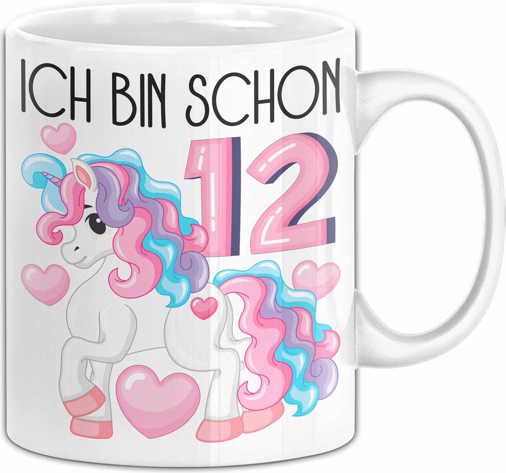 12. Geburtstag Geschenk Tasse Becher Mädchen Tochter Geburtstagsgeschenk Einhorn Ich Bin Schon 12 (Weiß)
