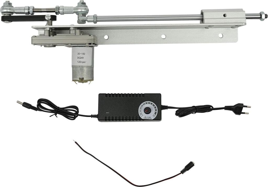 Mini Teleskop Linearantrieb - M8 Gewinde - DC24V - Hub 3–15 cm verstellbar - Schubkraft 1–10 kg - Schwenkarm 125 mm - EU/US Stecker - Silber