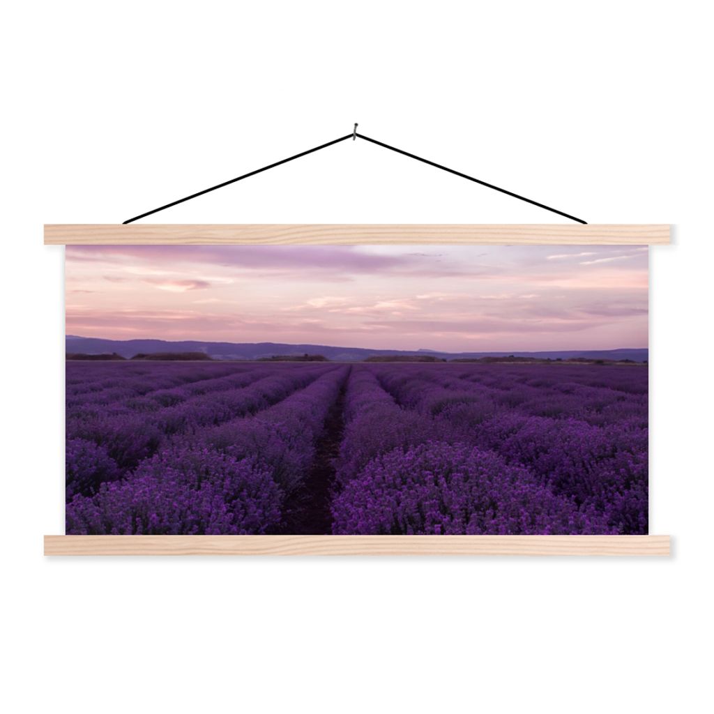 MuchoWow Textilposter Lavendel - Lila - Blumen - Natur 120x60 cm mit holzfarbenen Rahmen - Klemmleiste