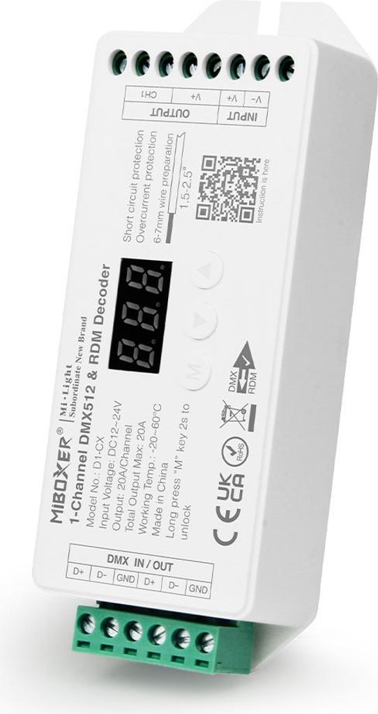 MiBoxer D1-CX 1-Kanal DMX512/RDM LED-Decoder – Konstantspannung, 12–24 V, 20 A