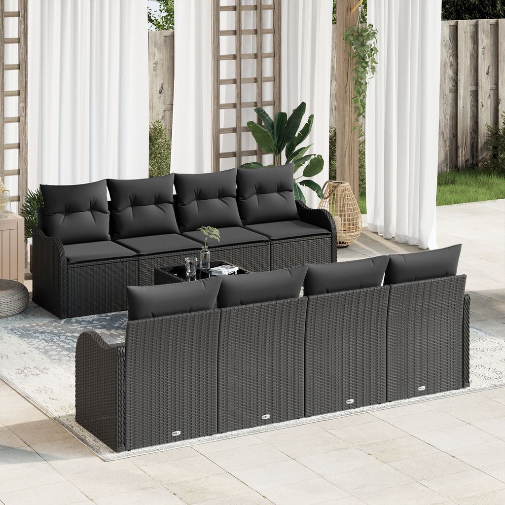 Desgin 9-teiliges Garten Sofa Set mit Kissen Schwarz Poly Rattan - Gartensofas 3354302
