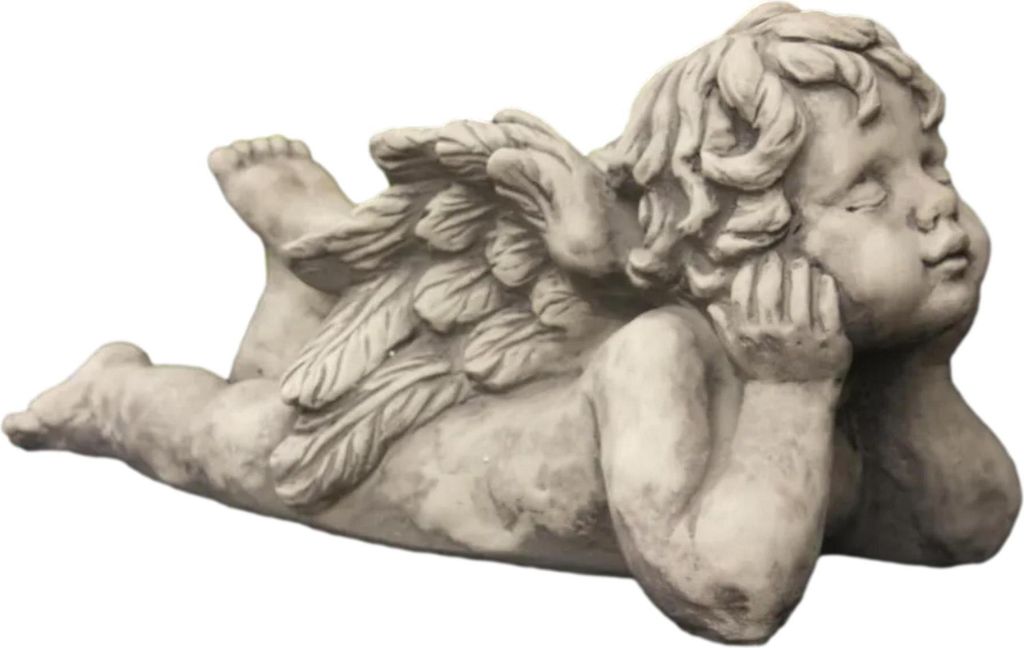 Engel Figur liegend entspannt, aus Steinguss Neu Frostfest Witterungsbeständig, Schöne Steinfigur Gartenfigur zur Dekoration V-114336