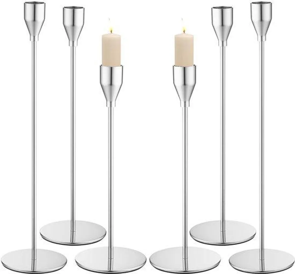 Chandelier argenté à 6 branches en métal 33cm pour décoration de table