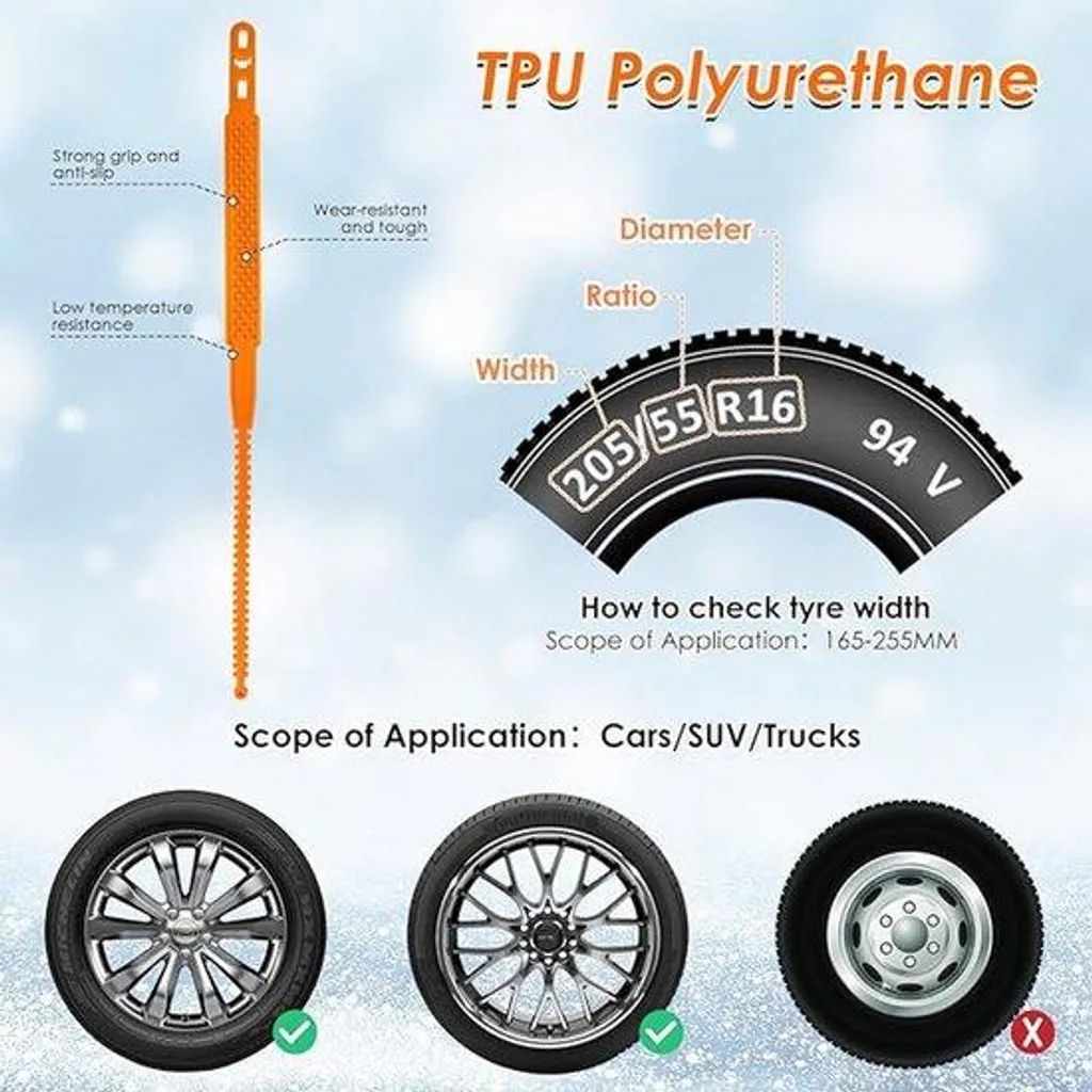 Chaînes de neige à montage rapide universelles 165-255 mm lot de 10 SUV