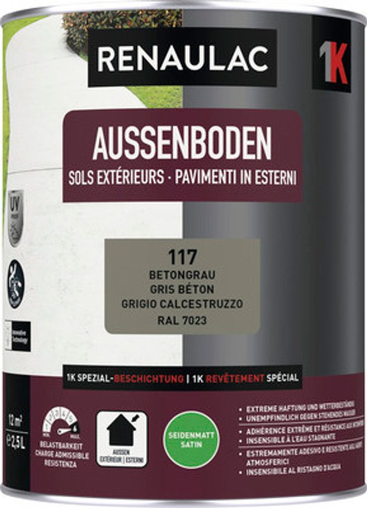 RENAULAC Aussenbodenfarbe seidenmatt betongrau 2.5. l Produktbild 