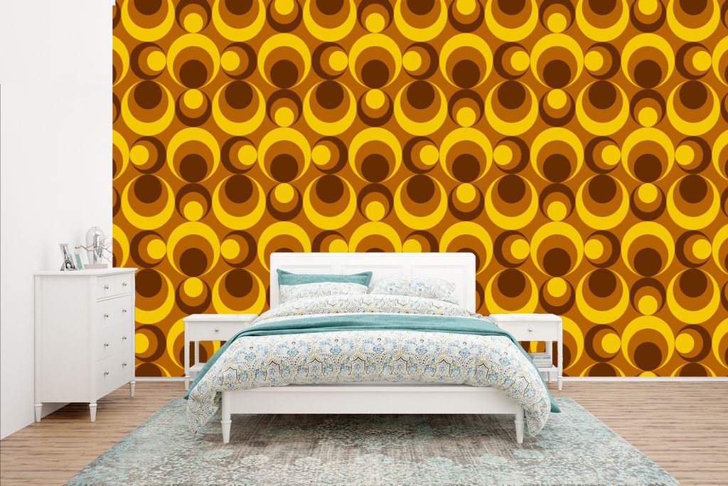 MuchoWow Fototapete für Wohnzimmer oder Schlafzimmer Wandtapete Vinyl Motivtapete Muster - Retro - Braun - Gelb - 400x240 cm - Gemustert