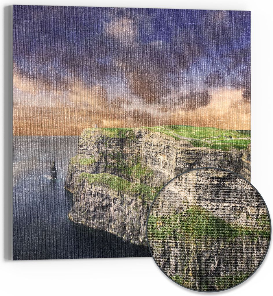 DEQORI Hybrid Leinwand Bild 50x50 cm 'Magie der Moher-Klippen' Wandbild Glas flach modern