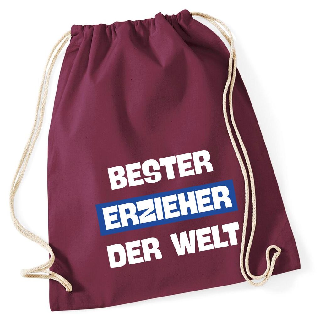 Huuraa Turnbeutel Bester Erzieher der Welt 12 Liter Burgundy Baumwolle Rucksack Geschenkidee