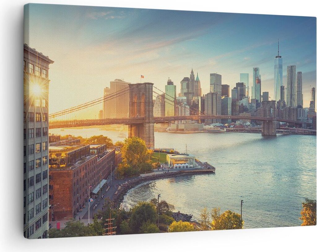 Bild auf Leinwand - Leinwandbild - New York Brücke - 70x50cm - Wand Bild - Wanddeko - Wandbilder - Leinwanddruck - Bilder - Kunstdruck - Wanddekor...