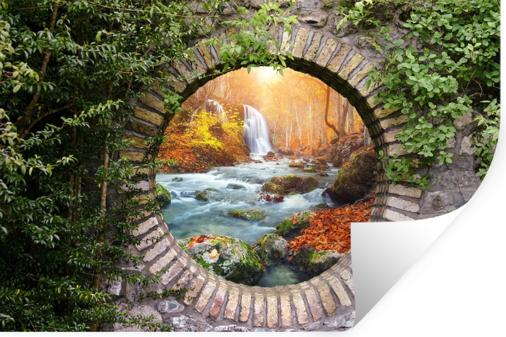 MuchoWow Wandtattoo Wandsticker Wandaufkleber Herbst - Wasserfall - Natur - Aussicht 60x40 cm Selbstklebend und Repositionierbar - Wierderverwend...
