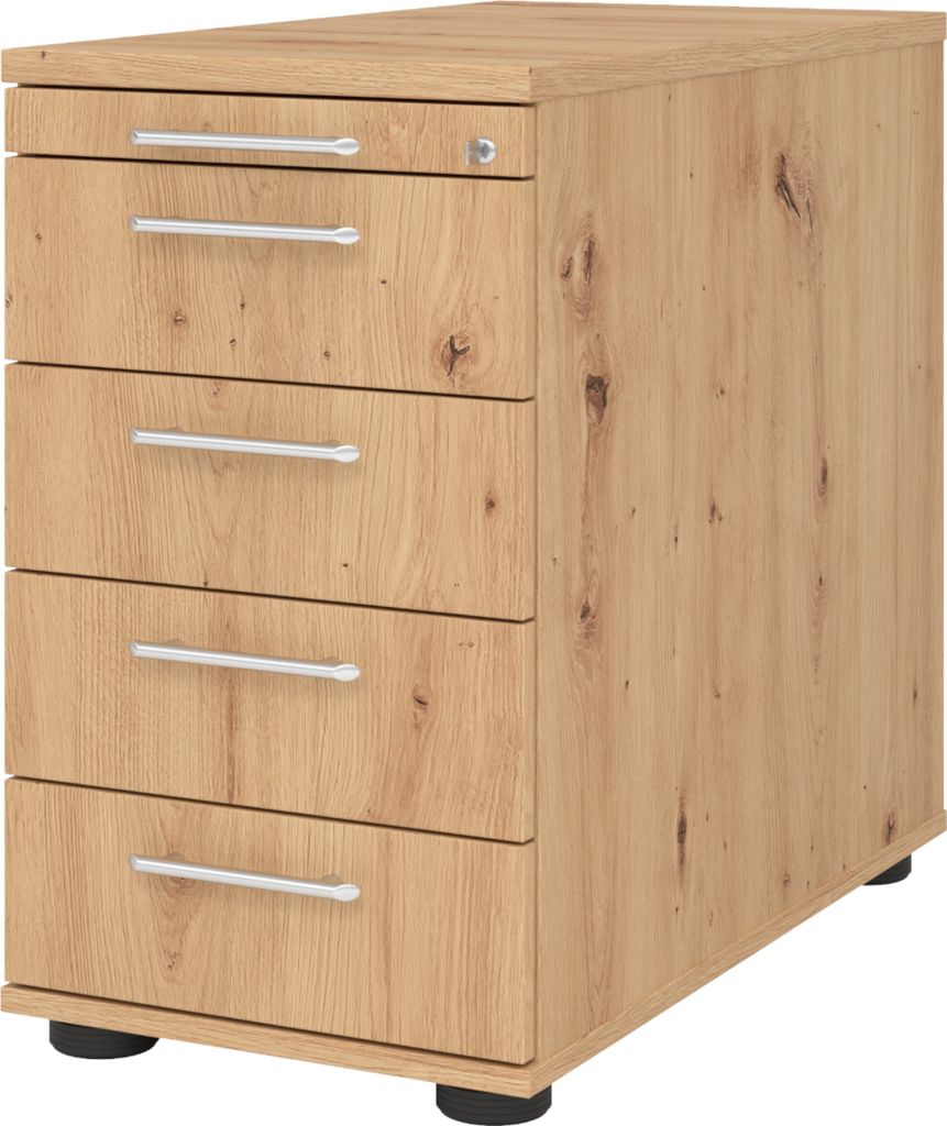 bümö office Standcontainer - mit 4 Schubladen - Griff: Relinggriff (Kunststoff), Nachbildung: Asteiche