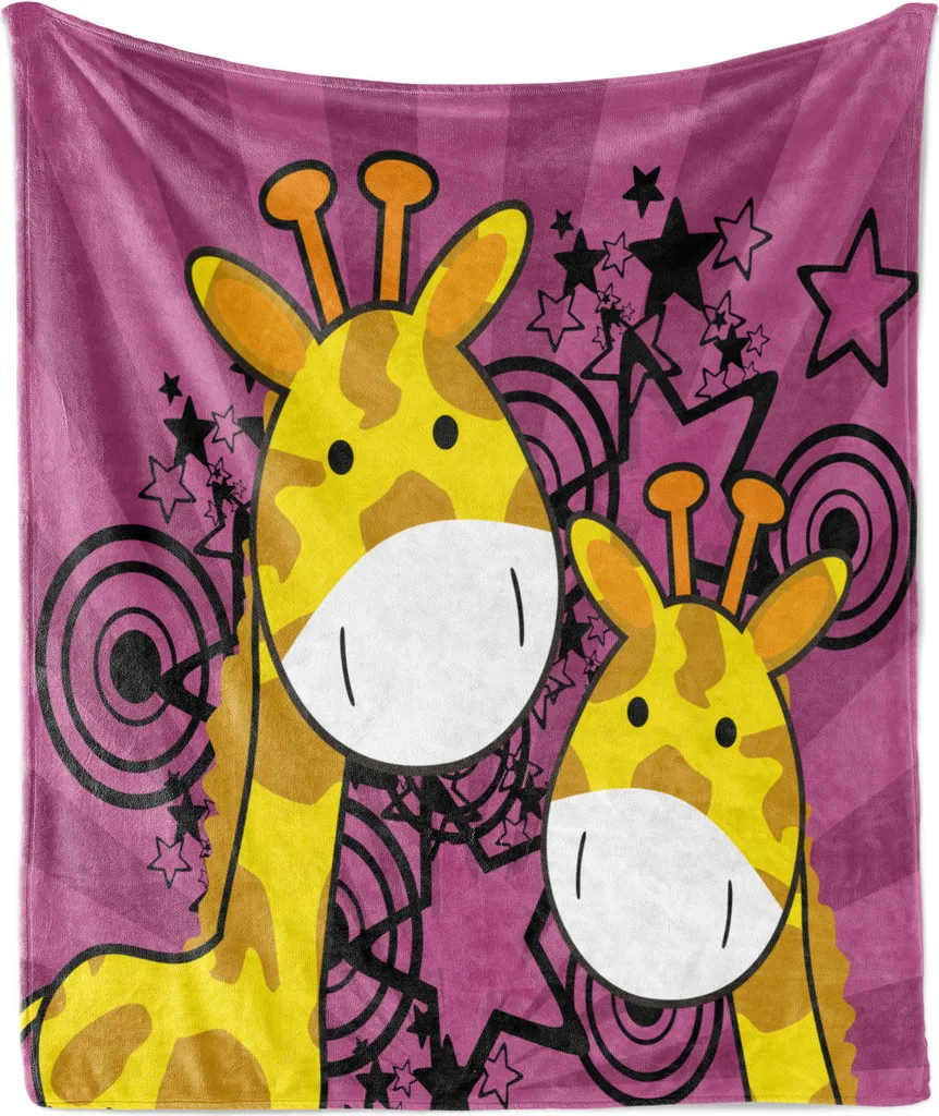 Coperta ABAKUHAUS Giraffa Pile 175x230 cm | Plaid Morbido Magenta e Giallo