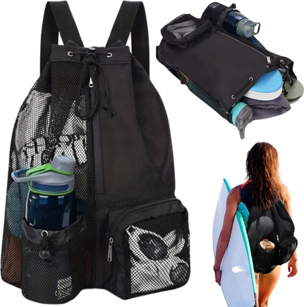 Grand sac à dos filet noir résistant pour matériel de sport et plage