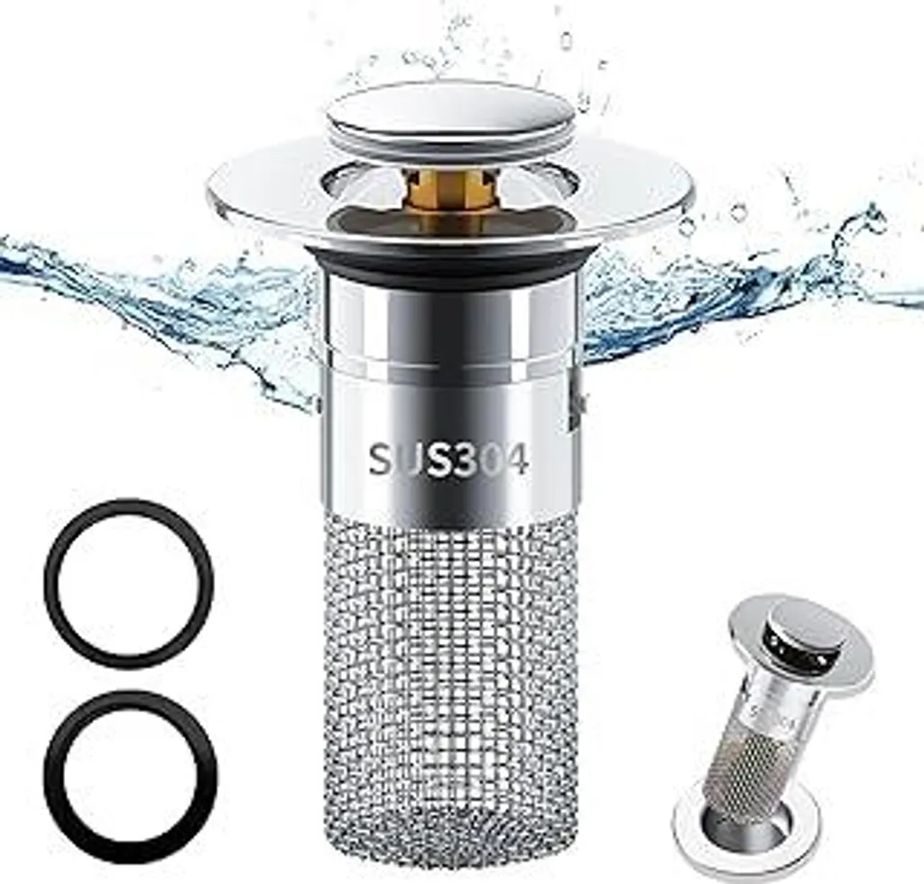 Tappo Scarico Universale 34-40mm | Acciaio 304 Anti-Otturazione Bagno