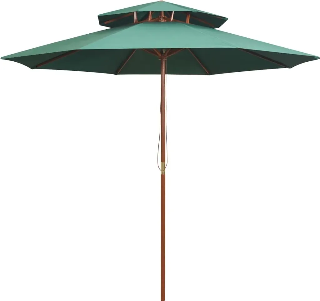 Parasol Carré Vert 270 cm avec Mât en Bois Noble et Toile Ventilée Pro