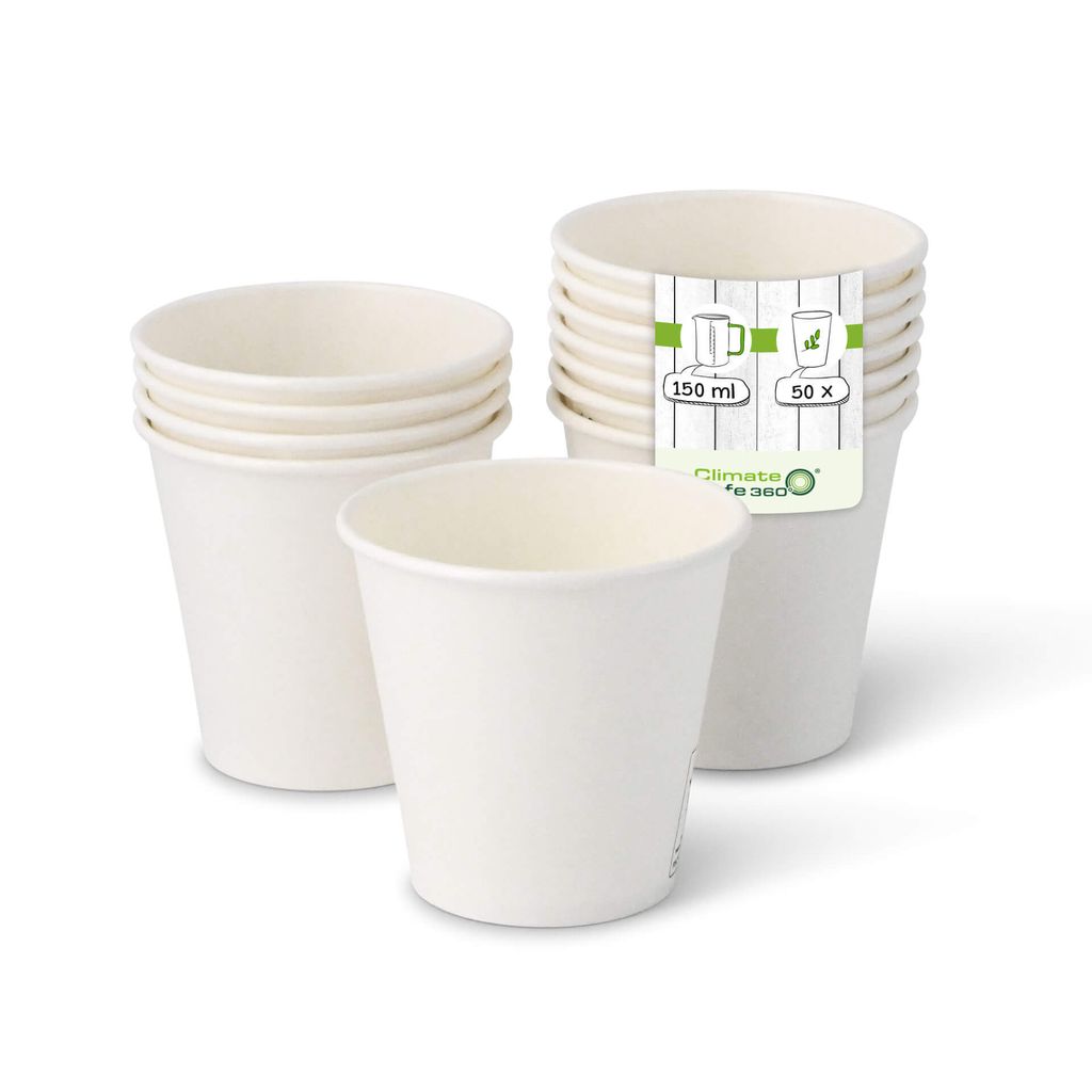 50 St Einweg Pappbecher 150ml 6 oz, Heiß-Kalt-Getränke, To Go, Ø 80mm, Weiß