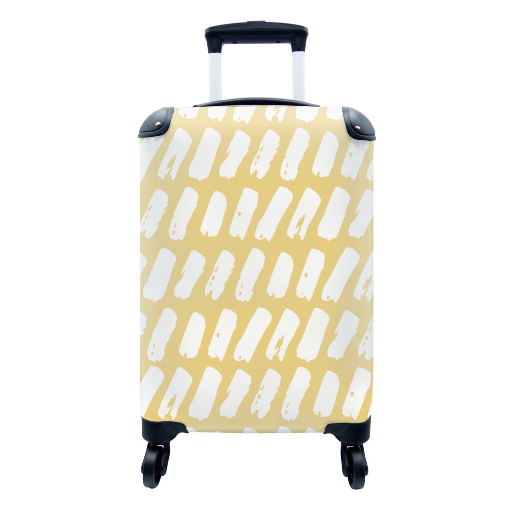 MuchoWow Koffer Handgepäck Trolley Rollkoffer Kleine Reisekoffer mit 4 Rollen - Gelb - Design - Weiß - Cabin Size < 55x40x23 cm & 55x40x20 cm -...