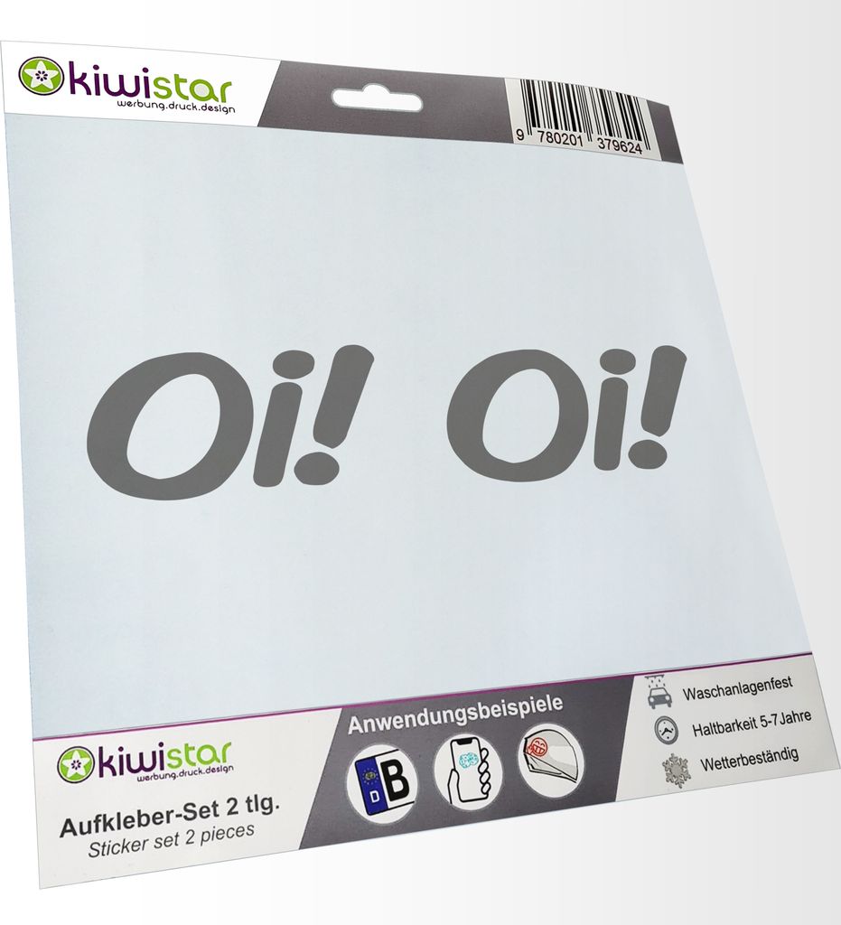 Kiwistar - 2x Kennzeichenaufkleber - grau - 21 mm OI! - Autoaufkleber - Aufkleber für Auto, Laptop, Fahrrad, LKW, Motorrad Mehrfarbig JDM Decal Ra...