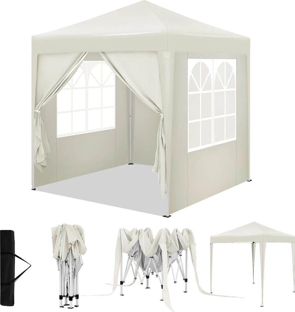 Gartenpavillon - Faltpavillon 2x2 m - 4 Seitenwände - Höhenverstellbar - UV-Schutz - Wasserdicht - Tragetasche - Orange