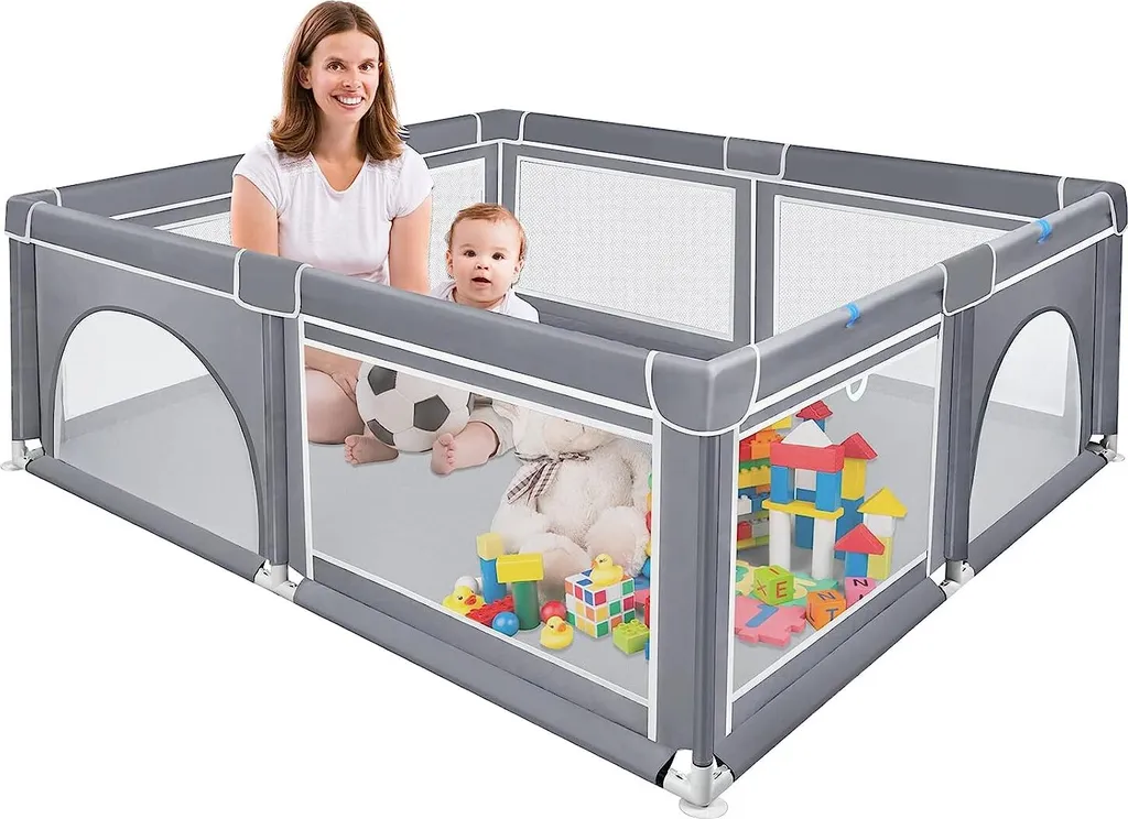 Sécurisez Bébé avec ce Parc XXL 200x180cm Anti-Chute et Respirant Gris