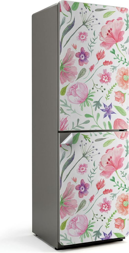 Blumenmuster in Aquarell – Kühlschrank Aufkleber – Klebefolie Kühlschrank – Kühlschrank Dekor – Kühlschrankfolie selbstklebend – Küc...