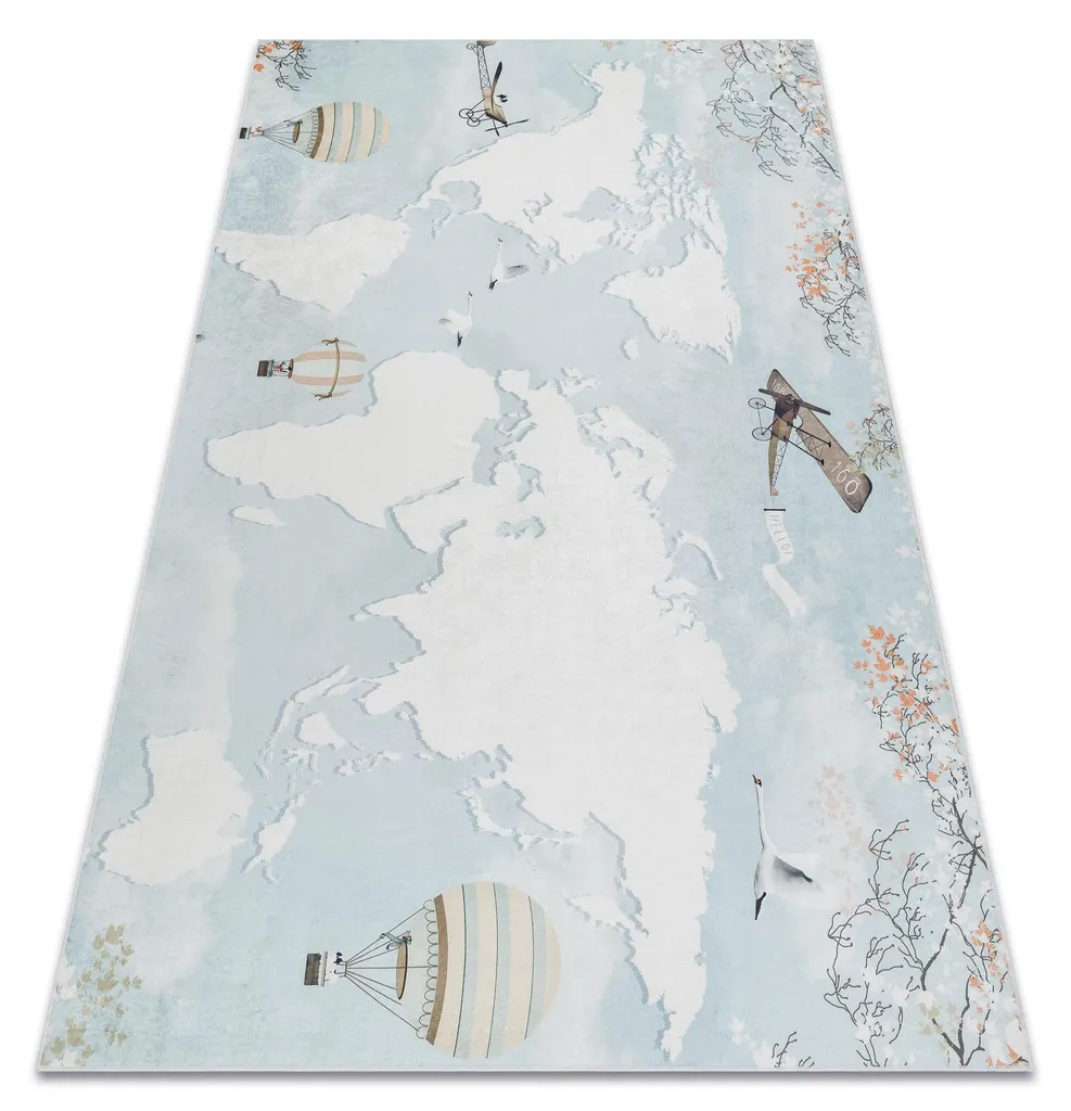 Tapis de Jeu Carte du Monde Bleu pour Chambre Enfant 80x150 cm Lavable