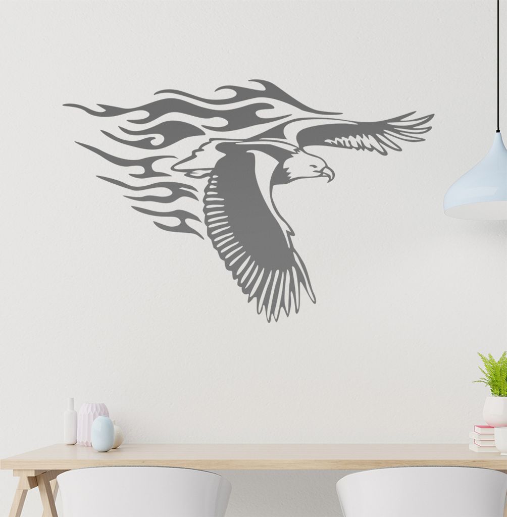 Flammen Adler Wandtattoo in 6 Größen - Wandaufkleber Wall Sticker - Dekoration, Küche, Wohnzimmer, Schlafzimmer, Badezimmer
