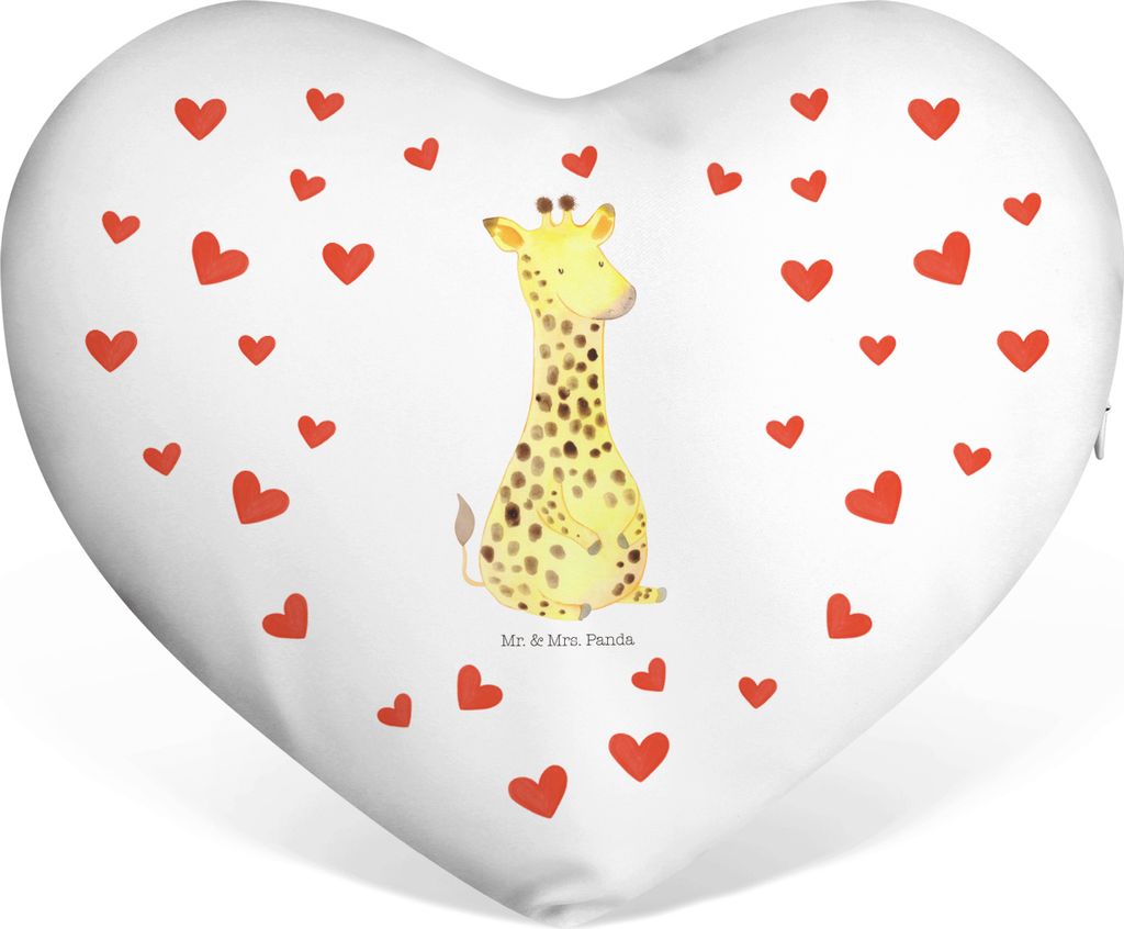 Mr. & Mrs. Panda Sofakissen Giraffe Zufrieden - Weiß - Geschenk, Abenteuer, Afrika, Herz Kissen, Liebeskissen, Glück, dekoartikel, Dekokissen, Ku...