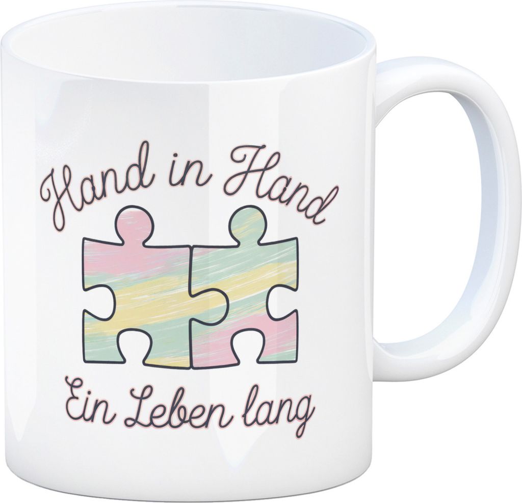 Zwei Puzzleteile - Hand in Hand Kaffeebecher für Paare