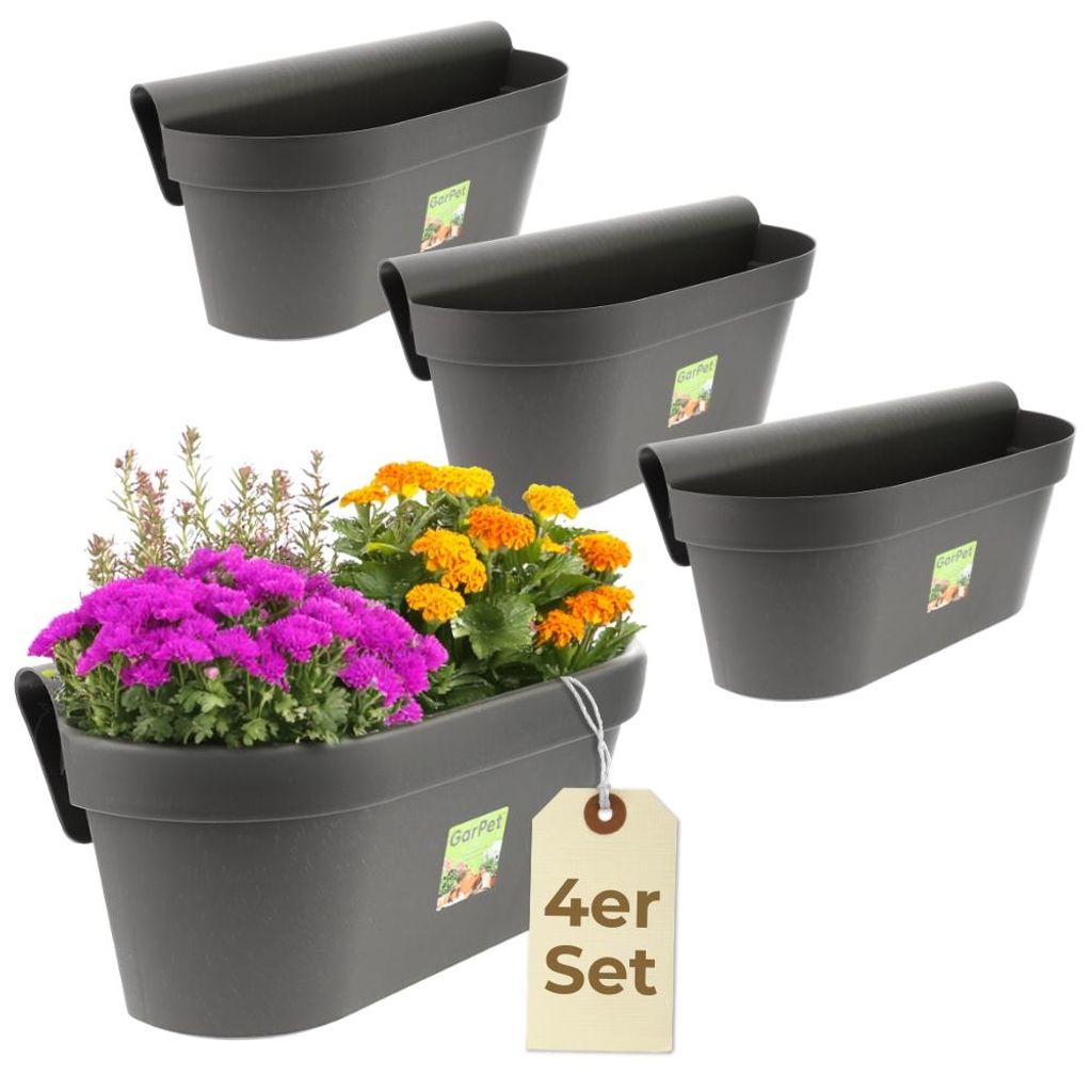 4er Set Geländerkasten Balkon mit Wasserspeicher Blumentopf Produktbild 